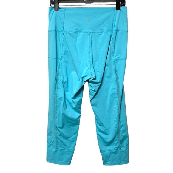 ZYIA Turquoise Blue Mesh Inset High Rise Cropped Leggings 12 - Picture 4 of 9